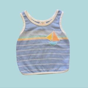 Vintage Healthtex 18 Months Blue Striped Tank Top with Sailboat Design